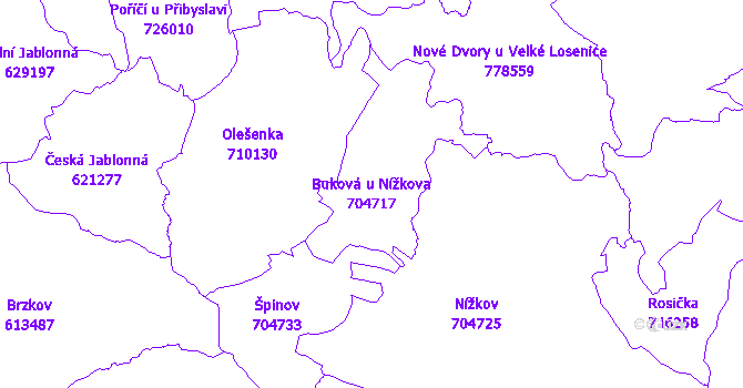 Katastrální mapa Buková u Nížkova - přehledová mapa katastrálního území
