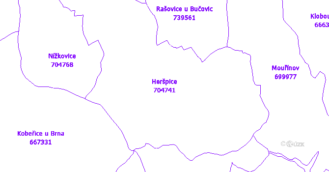 Katastrální mapa Heršpice - přehledová mapa katastrálního území