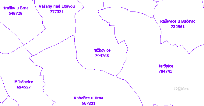 Katastrální mapa Nížkovice - přehledová mapa katastrálního území