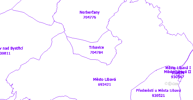 Katastrální mapa Trhavice - přehledová mapa katastrálního území