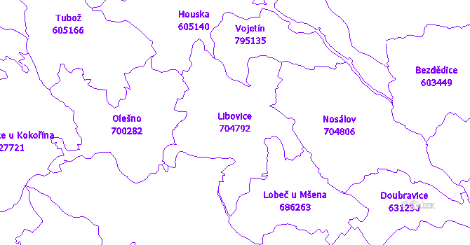 Katastrální mapa Libovice - přehledová mapa katastrálního území