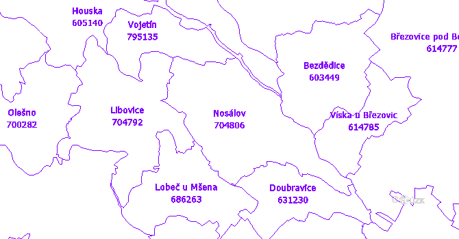 Katastrální mapa Nosálov - přehledová mapa katastrálního území