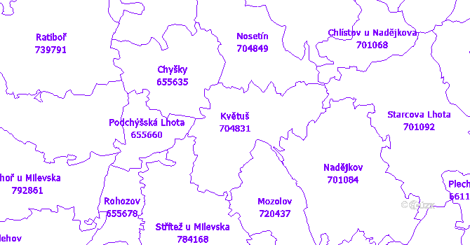Katastrální mapa Květuš - přehledová mapa katastrálního území