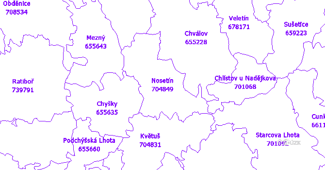 Katastrální mapa Nosetín - přehledová mapa katastrálního území