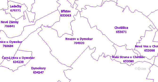 Katastrální mapa Nouzov u Dymokur - přehledová mapa katastrálního území