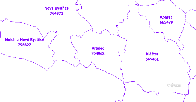 Katastrální mapa Artolec - přehledová mapa katastrálního území