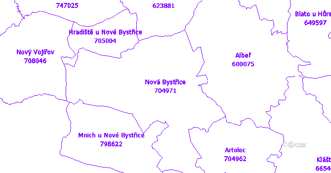 Katastrální mapa Nová Bystřice - přehledová mapa katastrálního území