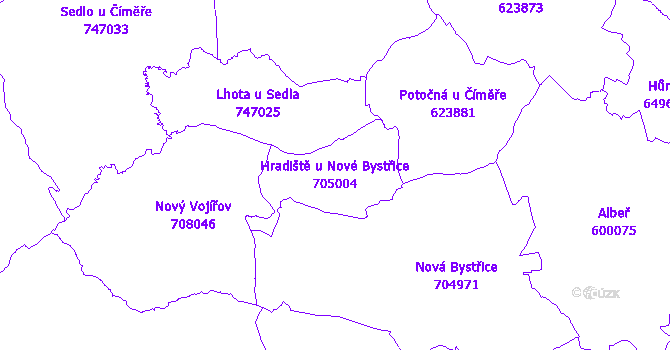 Katastrální mapa Hradiště u Nové Bystřice - přehledová mapa katastrálního území