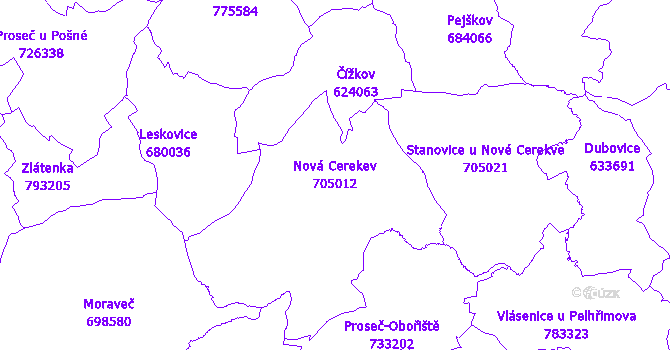 Katastrální mapa Nová Cerekev - přehledová mapa katastrálního území