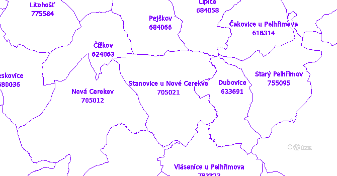 Katastrální mapa Stanovice u Nové Cerekve - přehledová mapa katastrálního území