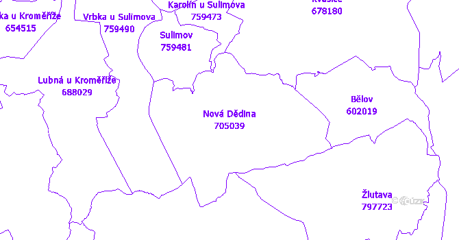 Katastrální mapa Nová Dědina - přehledová mapa katastrálního území