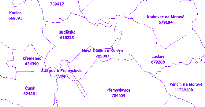 Katastrální mapa Nová Dědina u Konice - přehledová mapa katastrálního území