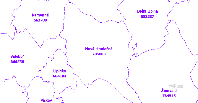 Katastrální mapa Nová Hradečná - přehledová mapa katastrálního území