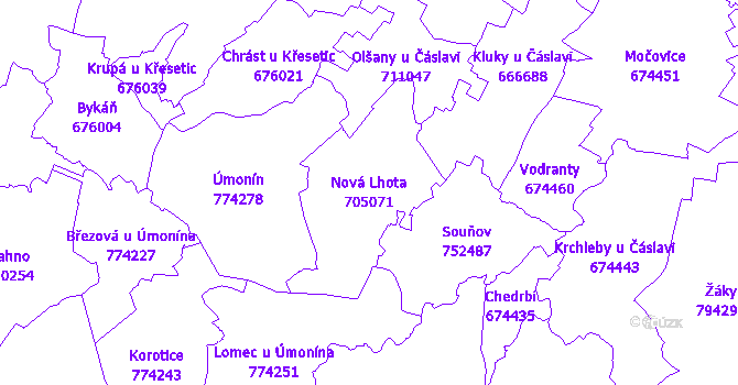 Katastrální mapa Nová Lhota - přehledová mapa katastrálního území
