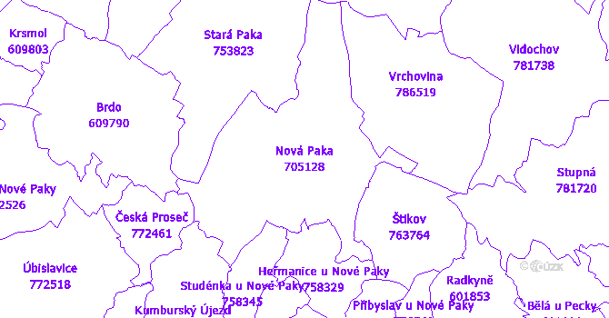 Katastrální mapa Nová Paka - přehledová mapa katastrálního území