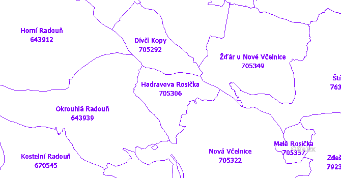 Katastrální mapa Hadravova Rosička - přehledová mapa katastrálního území