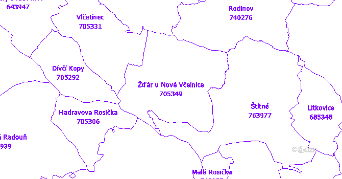 Katastrální mapa Žďár u Nové Včelnice - přehledová mapa katastrálního území