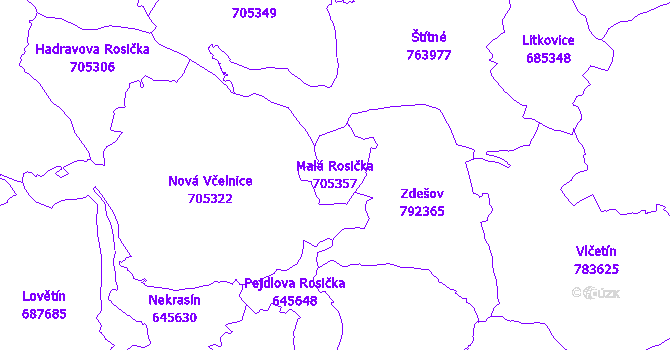 Katastrální mapa Malá Rosička - přehledová mapa katastrálního území