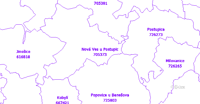 Katastrální mapa Nová Ves u Postupic - přehledová mapa katastrálního území