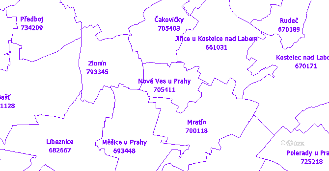 Katastrální mapa Nová Ves u Prahy - přehledová mapa katastrálního území