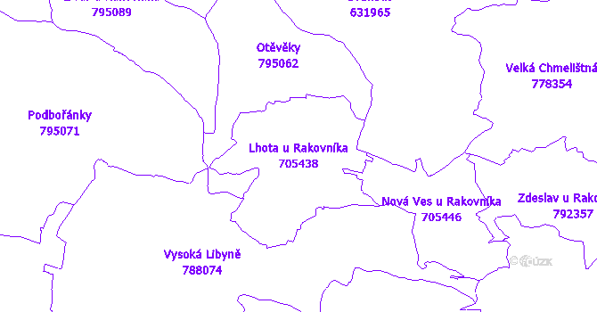 Katastrální mapa Lhota u Rakovníka - přehledová mapa katastrálního území