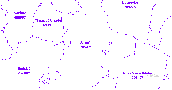 Katastrální mapa Jaronín - přehledová mapa katastrálního území