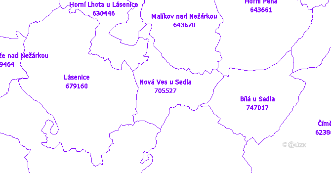 Katastrální mapa Nová Ves u Sedla - přehledová mapa katastrálního území