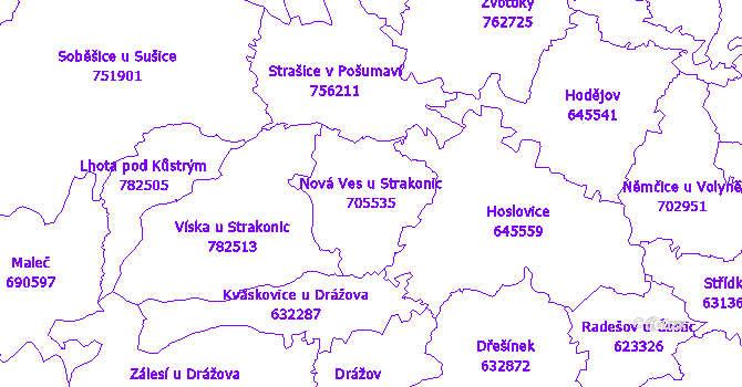 Katastrální mapa Nová Ves u Strakonic - přehledová mapa katastrálního území