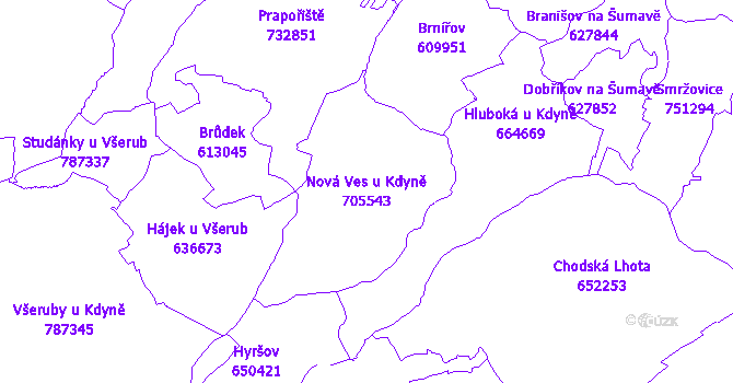 Katastrální mapa Nová Ves u Kdyně - přehledová mapa katastrálního území
