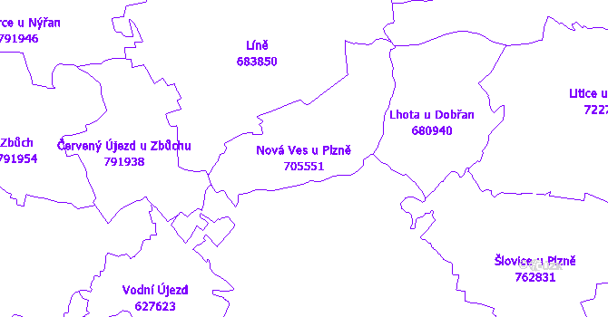 Katastrální mapa Nová Ves u Plzně - přehledová mapa katastrálního území