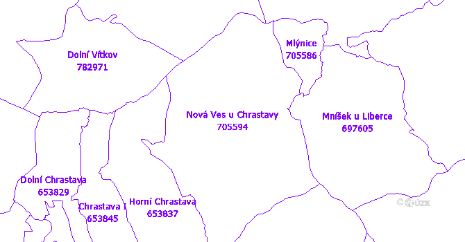 Katastrální mapa Nová Ves u Chrastavy - přehledová mapa katastrálního území