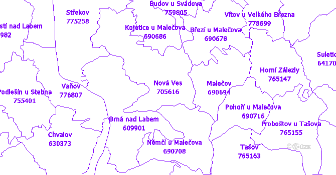 Katastrální mapa Nová Ves - přehledová mapa katastrálního území