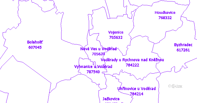 Katastrální mapa Nová Ves u Voděrad - přehledová mapa katastrálního území