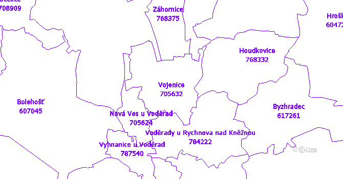Katastrální mapa Vojenice - přehledová mapa katastrálního území