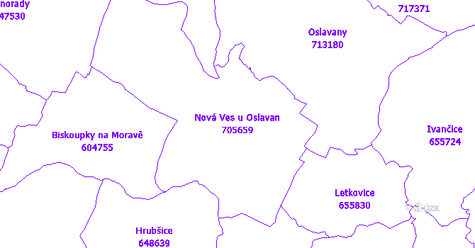 Katastrální mapa Nová Ves u Oslavan - přehledová mapa katastrálního území