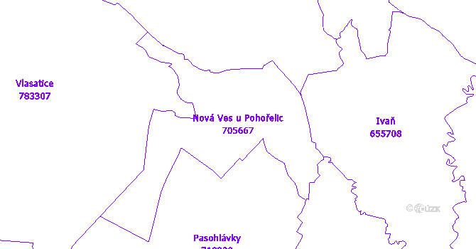 Katastrální mapa Nová Ves u Pohořelic - přehledová mapa katastrálního území
