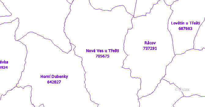 Katastrální mapa Nová Ves u Třešti - přehledová mapa katastrálního území