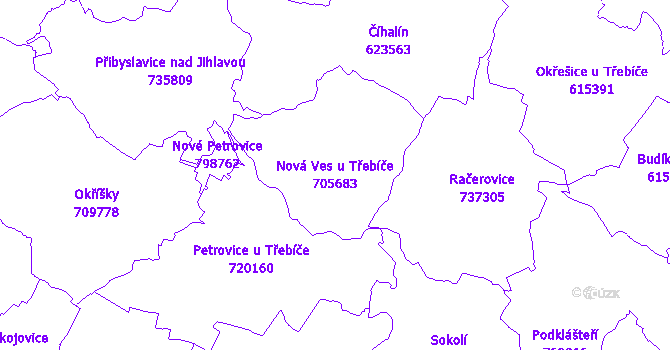 Katastrální mapa Nová Ves u Třebíče