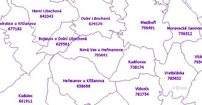 Katastrální mapa Nová Ves u Heřmanova - přehledová mapa katastrálního území
