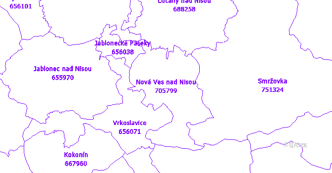 Katastrální mapa Nová Ves nad Nisou - přehledová mapa katastrálního území