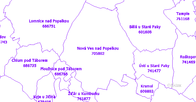 Katastrální mapa Nová Ves nad Popelkou - přehledová mapa katastrálního území