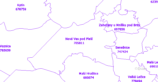 Katastrální mapa Nová Ves pod Pleší - přehledová mapa katastrálního území