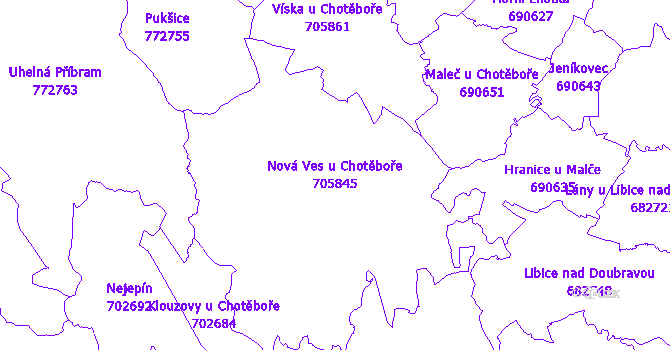 Katastrální mapa Nová Ves u Chotěboře - přehledová mapa katastrálního území