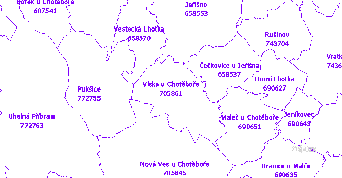 Katastrální mapa Víska u Chotěboře - přehledová mapa katastrálního území