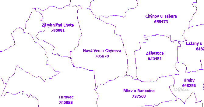 Katastrální mapa Nová Ves u Chýnova - přehledová mapa katastrálního území