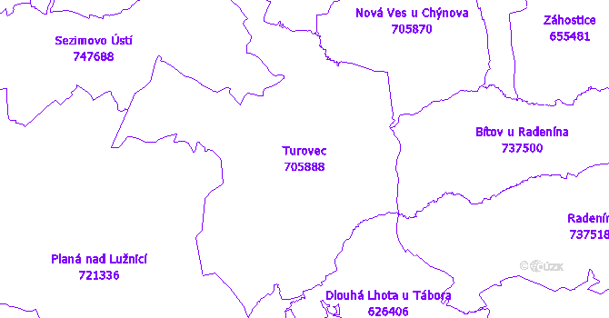 Katastrální mapa Turovec - přehledová mapa katastrálního území