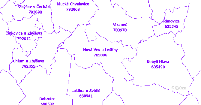 Katastrální mapa Nová Ves u Leštiny - přehledová mapa katastrálního území
