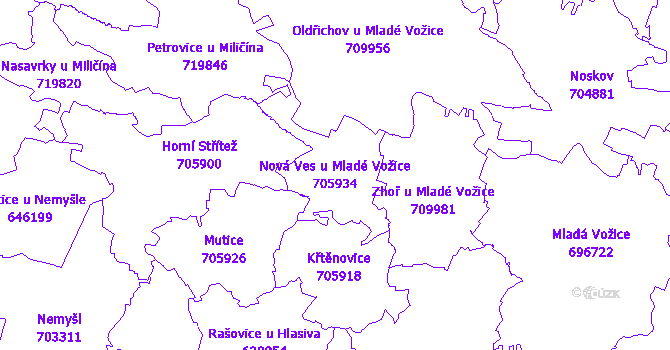 Katastrální mapa Nová Ves u Mladé Vožice - přehledová mapa katastrálního území