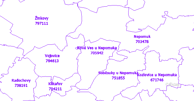 Katastrální mapa Nová Ves u Nepomuka - přehledová mapa katastrálního území