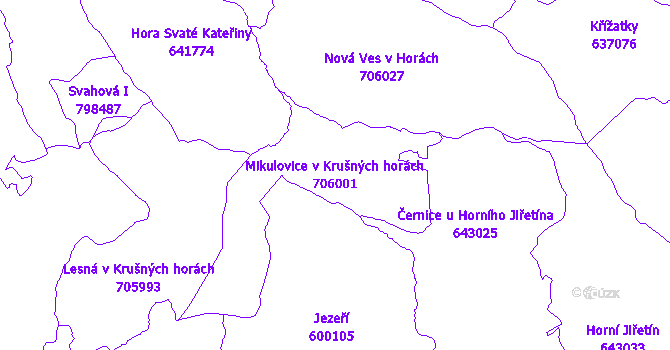 Katastrální mapa Mikulovice v Krušných horách - přehledová mapa katastrálního území